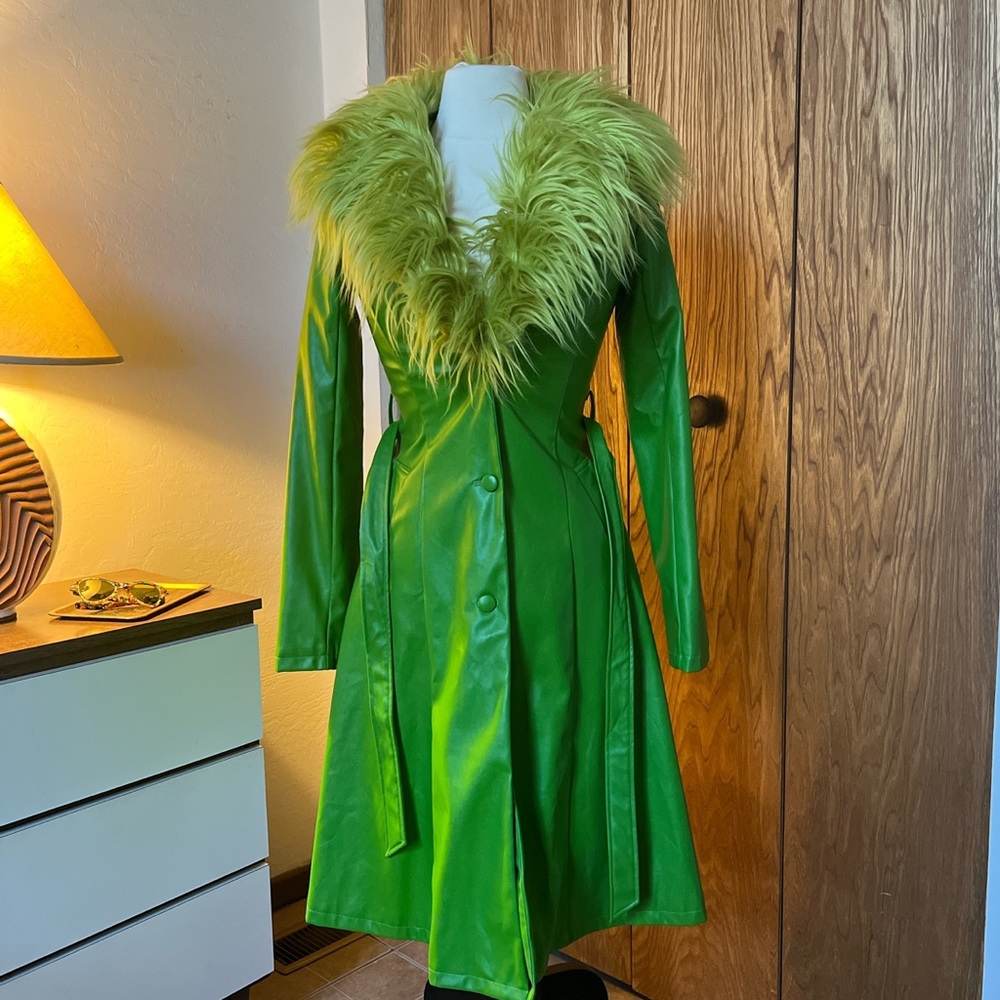 Green Slime Vegan Leather trench coat